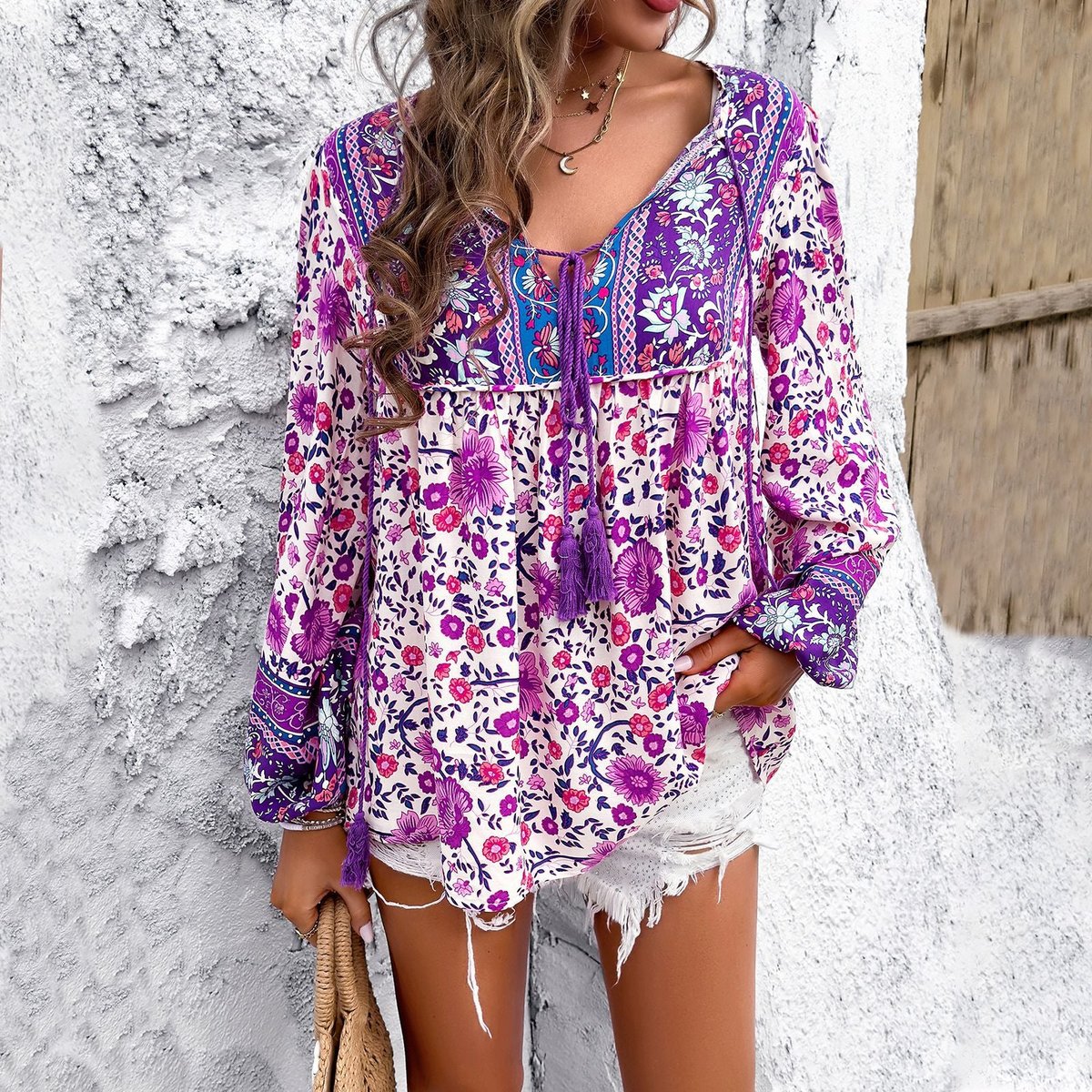 Bohemian Tasselled Floral Tunic Blouse