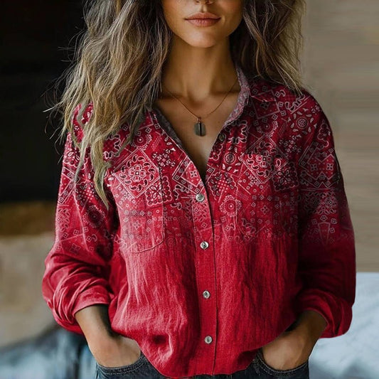 Women's Paisley Print Vintage Button-Down Shirt
