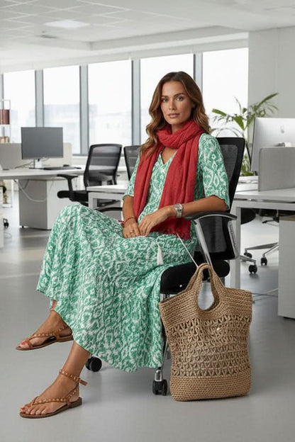 Bohemian Floral V-Neck Maxi Dress with Drawstring Waist