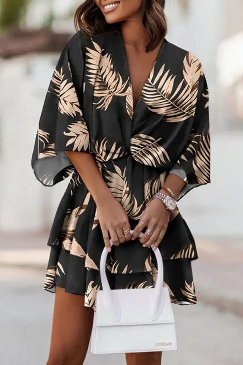 Tropical Print Knot-Front Boho Mini Dress