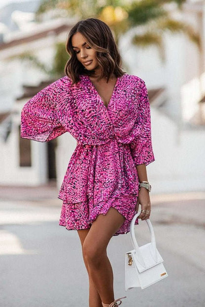 Tropical Print Knot-Front Boho Mini Dress