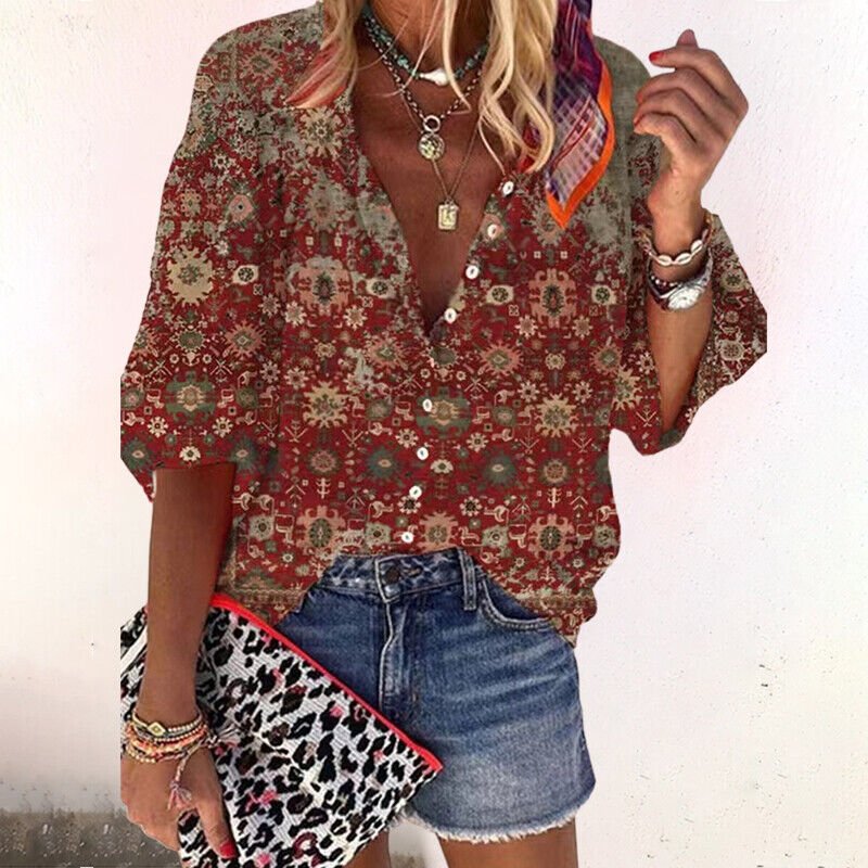 Long Sleeve Floral V-Neck Blouse