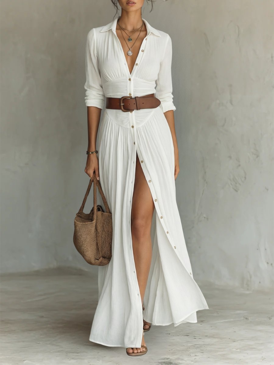 Belted Button-Through Maxi Shirt Dress