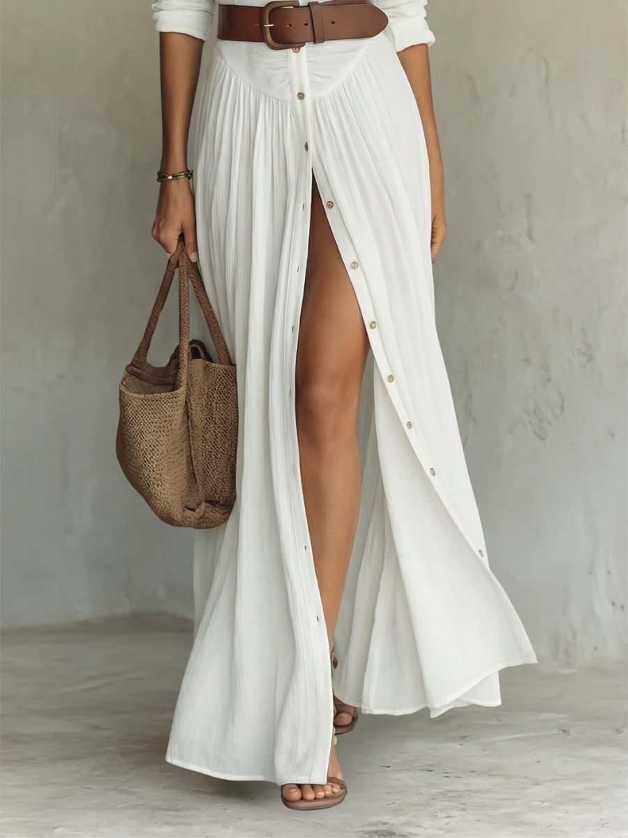 Belted Button-Through Maxi Shirt Dress