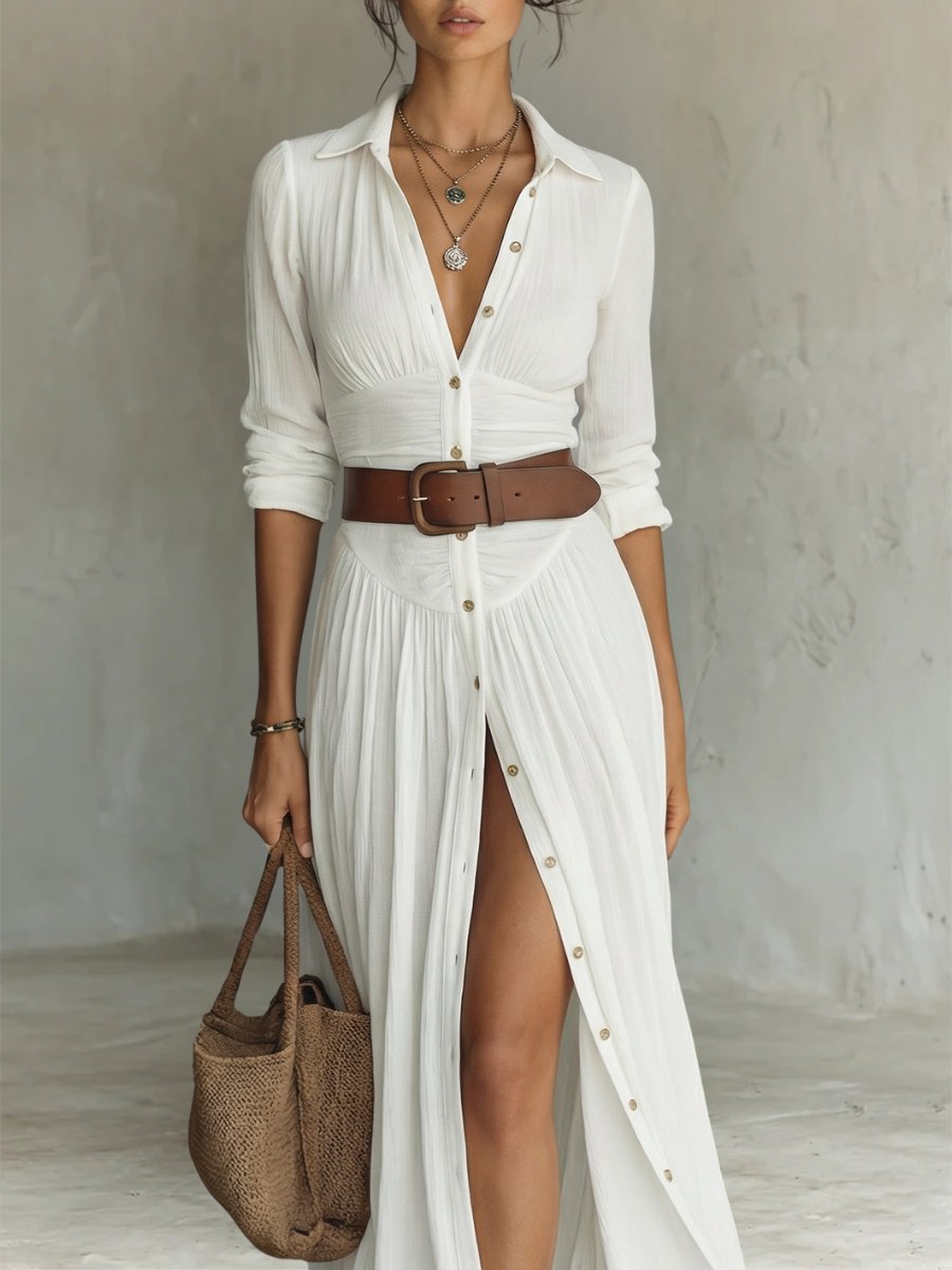 Belted Button-Through Maxi Shirt Dress