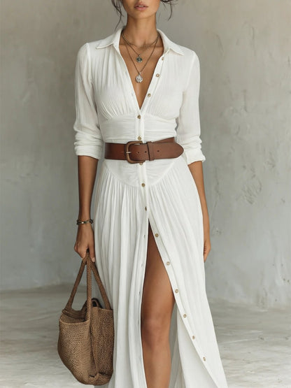Belted Button-Through Maxi Shirt Dress