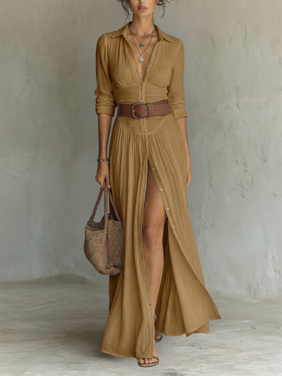Belted Button-Through Maxi Shirt Dress