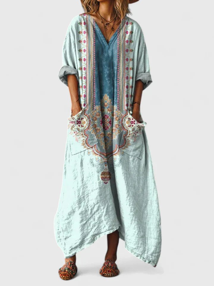 Paisley Print Oversized Cotton Maxi Dress with Pockets