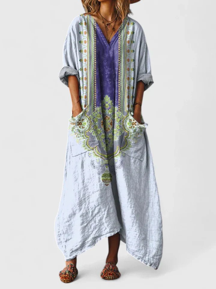 Paisley Print Oversized Cotton Maxi Dress with Pockets