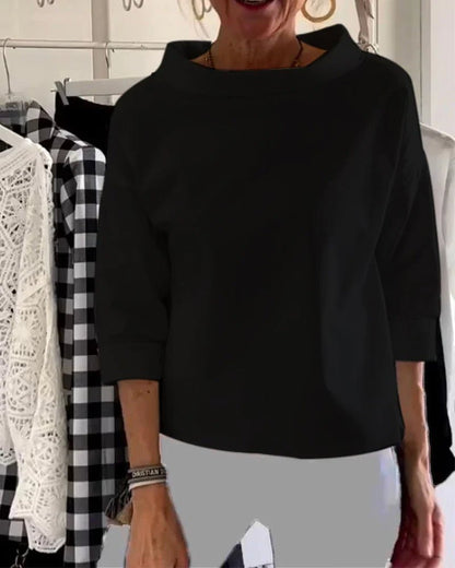 Women's Boatneck Three-Quarter Sleeve Draped Top