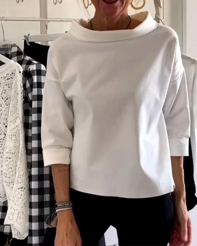 Women's Boatneck Three-Quarter Sleeve Draped Top