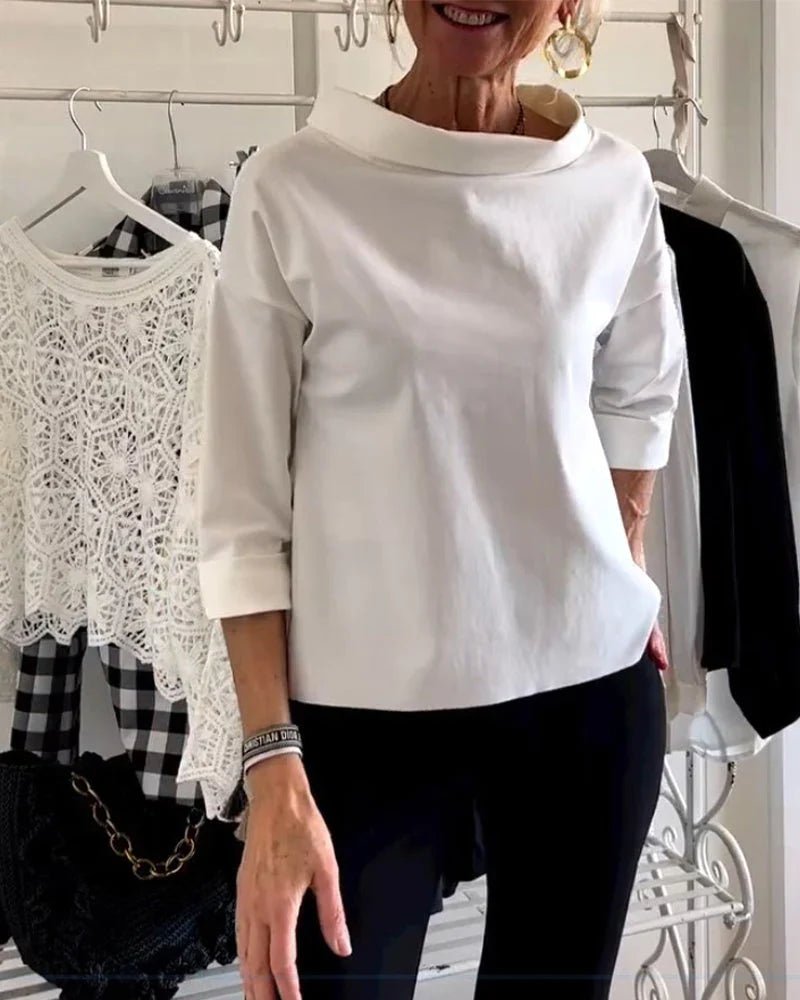 Women's Boatneck Three-Quarter Sleeve Draped Top