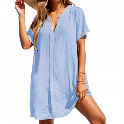 Short Sleeve V-Neck Tunic Dress