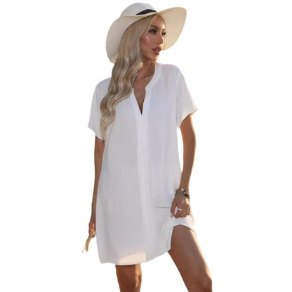 Short Sleeve V-Neck Tunic Dress