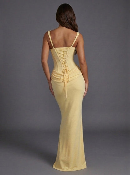 Square Neck Corset Draped Maxi Dress