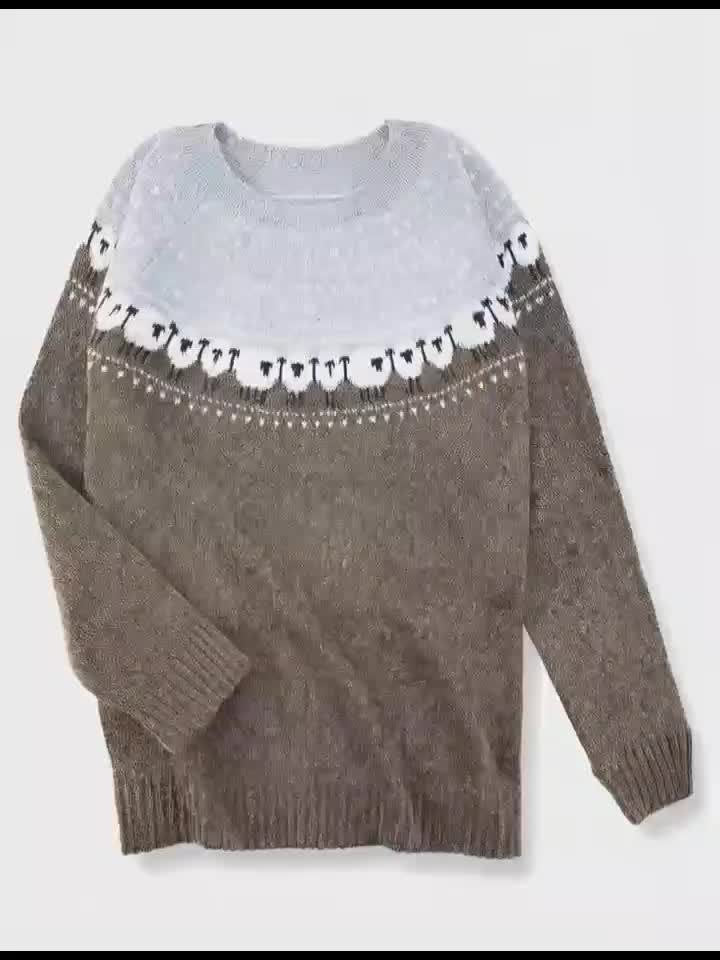 Jacquard Sheep Pattern Chunky Knit Jumper
