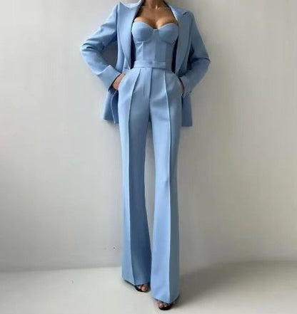 Tailored Three-Piece Suit Set with Corset and Wide-Leg Trousers