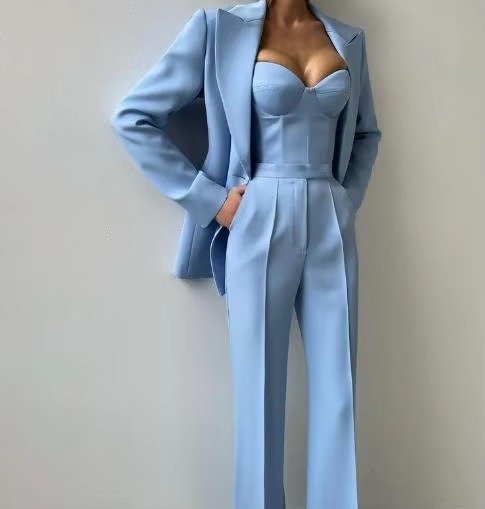 Tailored Three-Piece Blazer, Corset and Trouser Suit