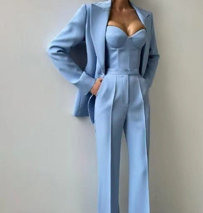 Tailored Three-Piece Blazer, Corset and Trouser Suit