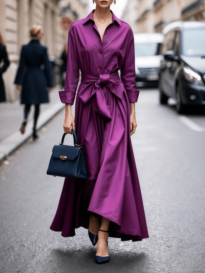 Long Sleeve Shirt Dress with Tie Waist