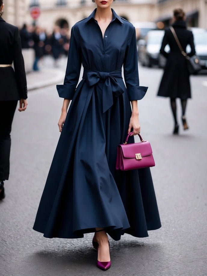 Long Sleeve Shirt Dress with Tie Waist