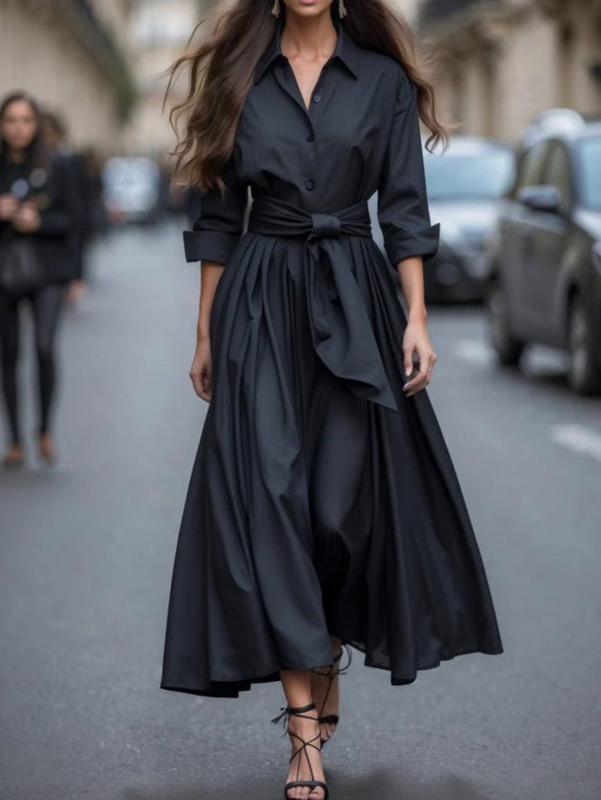 Long Sleeve Shirt Dress with Tie Waist