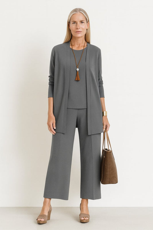Women's 3-Piece Set: Duster Cardigan, Scoop Top and Culottes