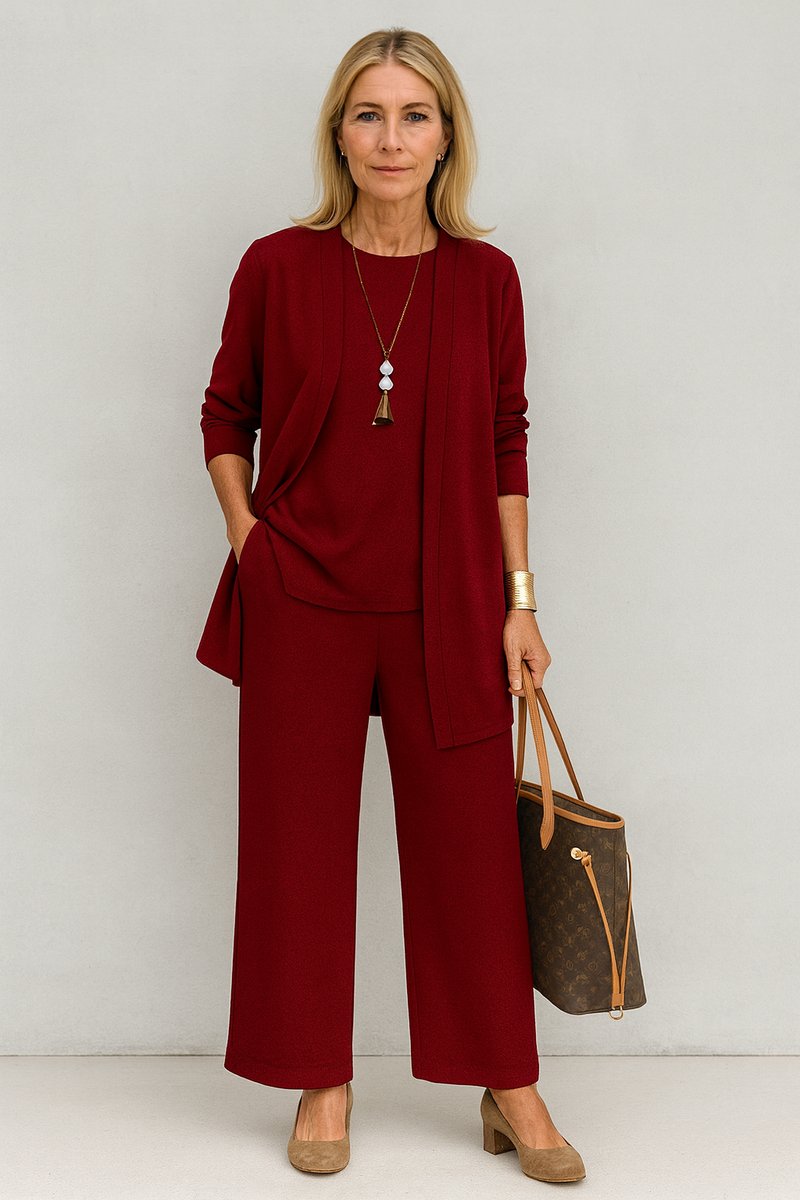 Women's 3-Piece Set: Duster Cardigan, Scoop Top and Culottes