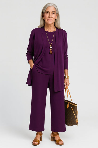 Women's 3-Piece Set: Duster Cardigan, Scoop Top and Culottes