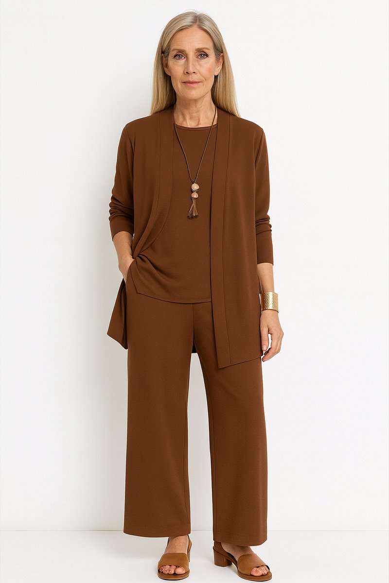 Women's 3-Piece Set: Duster Cardigan, Scoop Top and Culottes