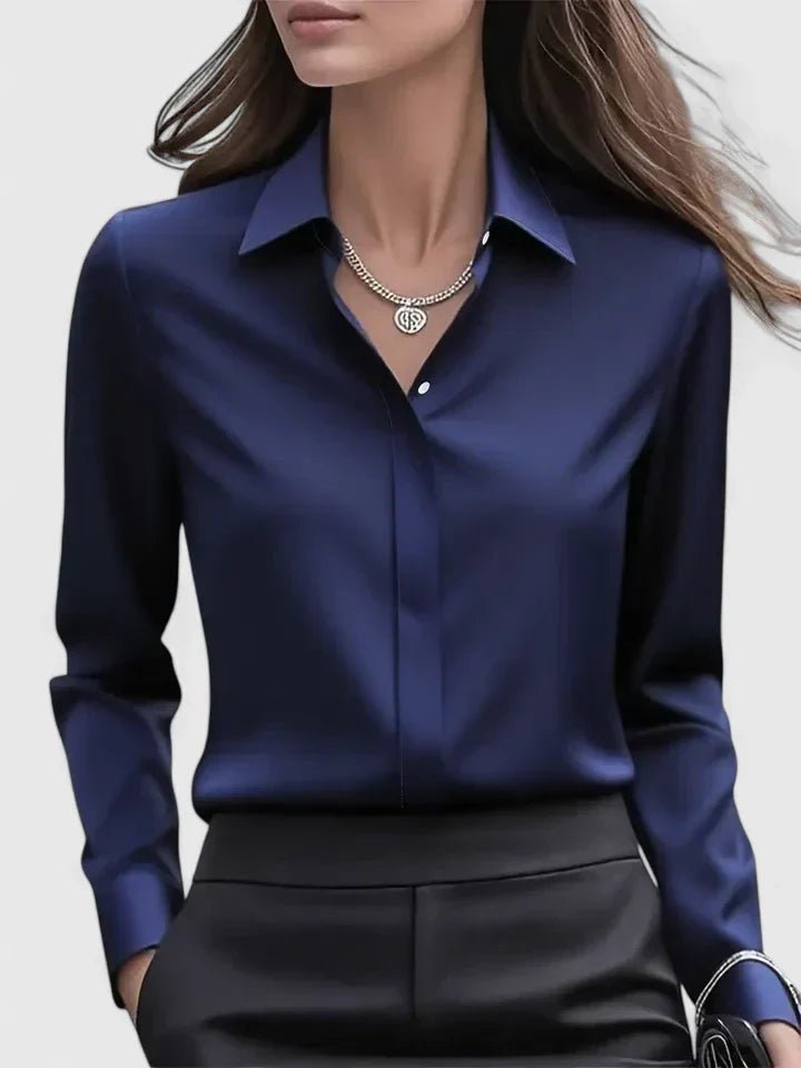 Concealed Button Satin Long Sleeve Blouse
