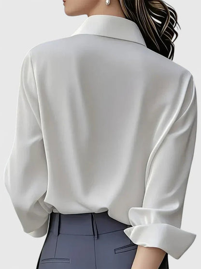 Concealed Button Satin Long Sleeve Blouse