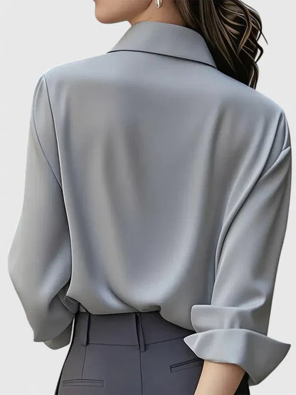 Concealed Button Satin Long Sleeve Blouse