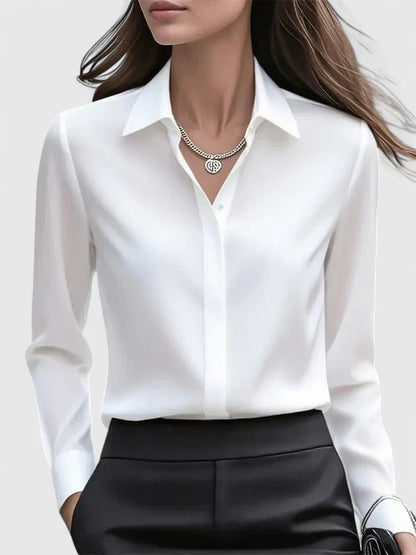 Concealed Button Satin Long Sleeve Blouse