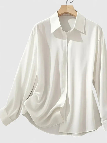 Concealed Button Satin Long Sleeve Blouse