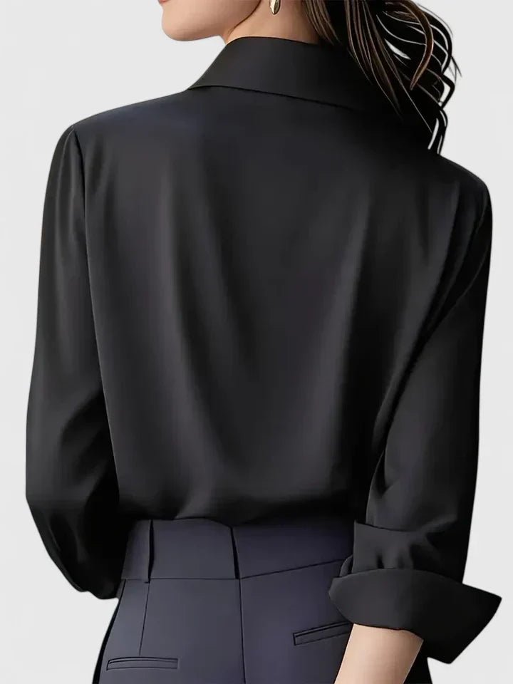 Concealed Button Satin Long Sleeve Blouse
