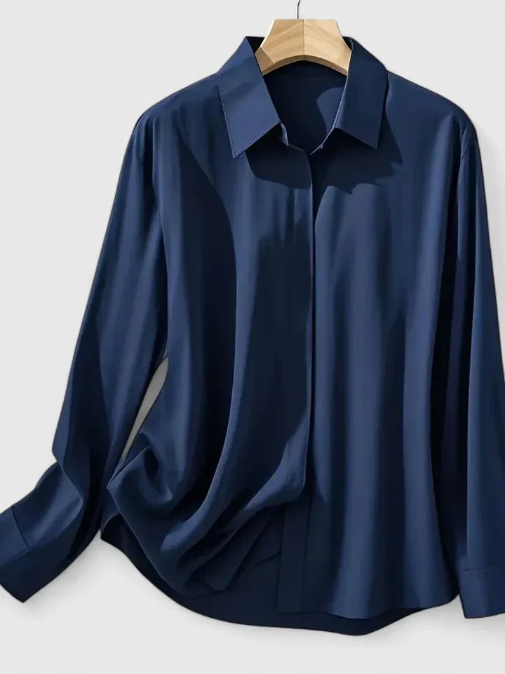 Concealed Button Satin Long Sleeve Blouse