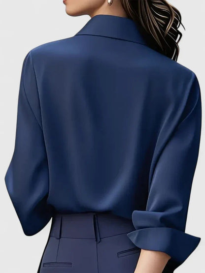 Concealed Button Satin Long Sleeve Blouse