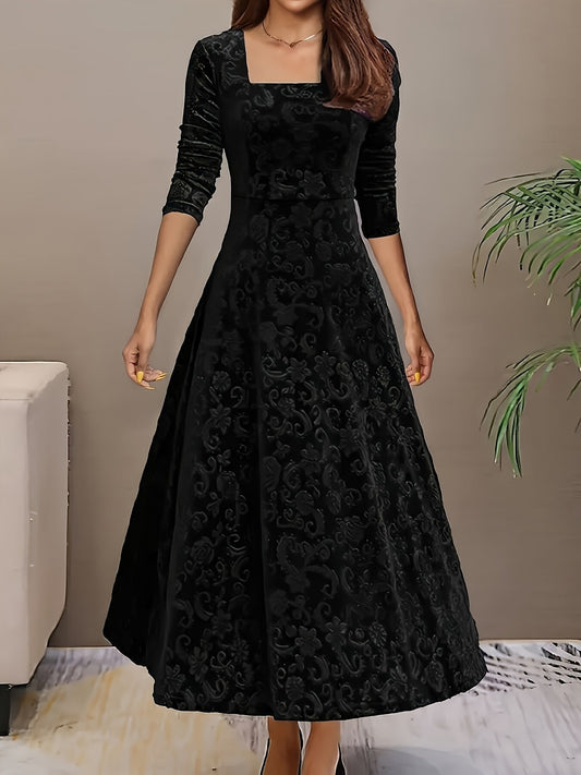 Embossed Floral Velvet Midi Dress