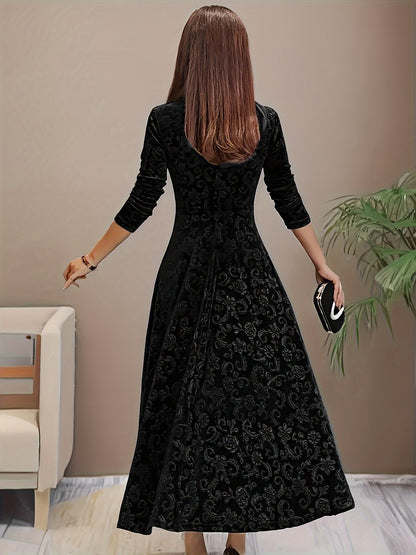 Embossed Floral Velvet Midi Dress