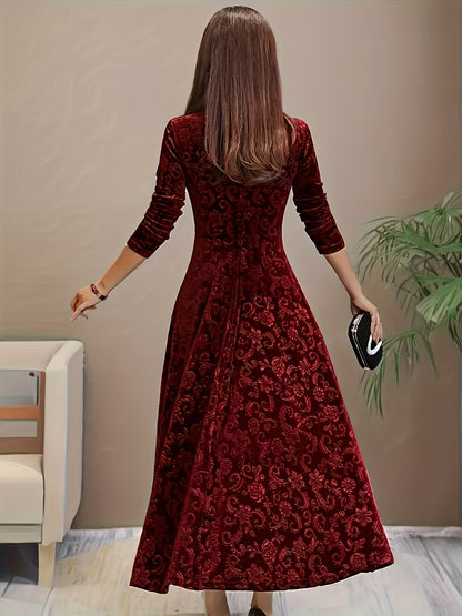 Embossed Floral Velvet Midi Dress