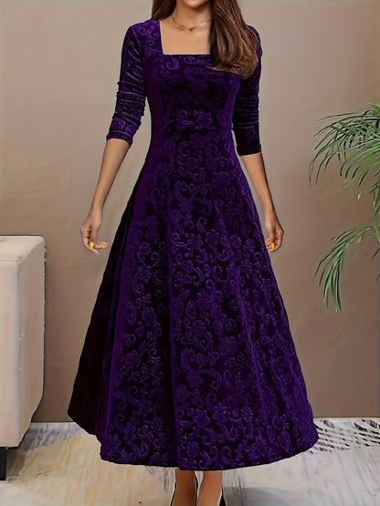 Embossed Floral Velvet Midi Dress