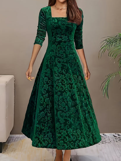 Embossed Floral Velvet Midi Dress