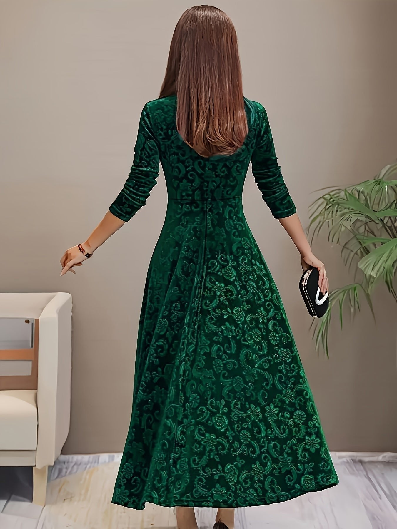Embossed Floral Velvet Midi Dress