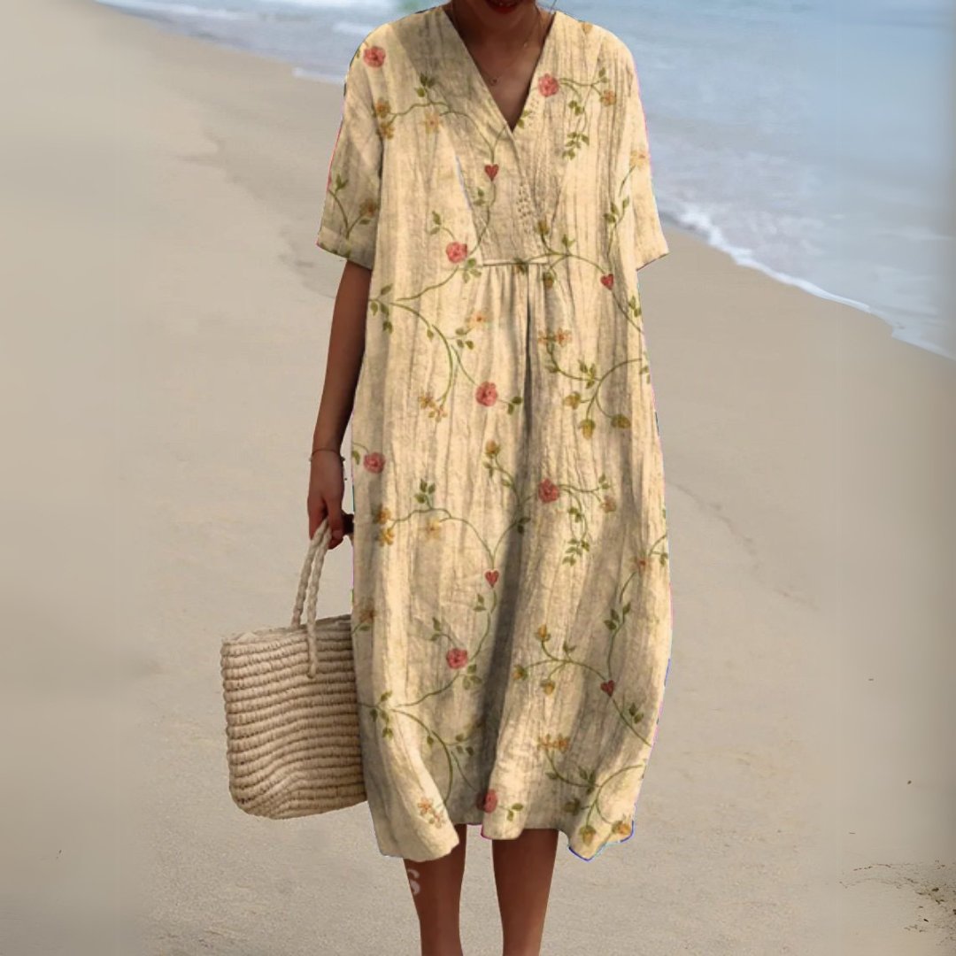 Women's Floral Print V-Neck Midi Dress
