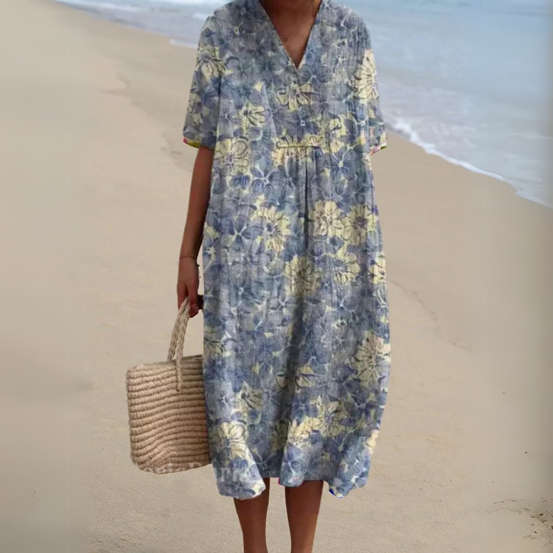 Women's Floral Print V-Neck Midi Dress