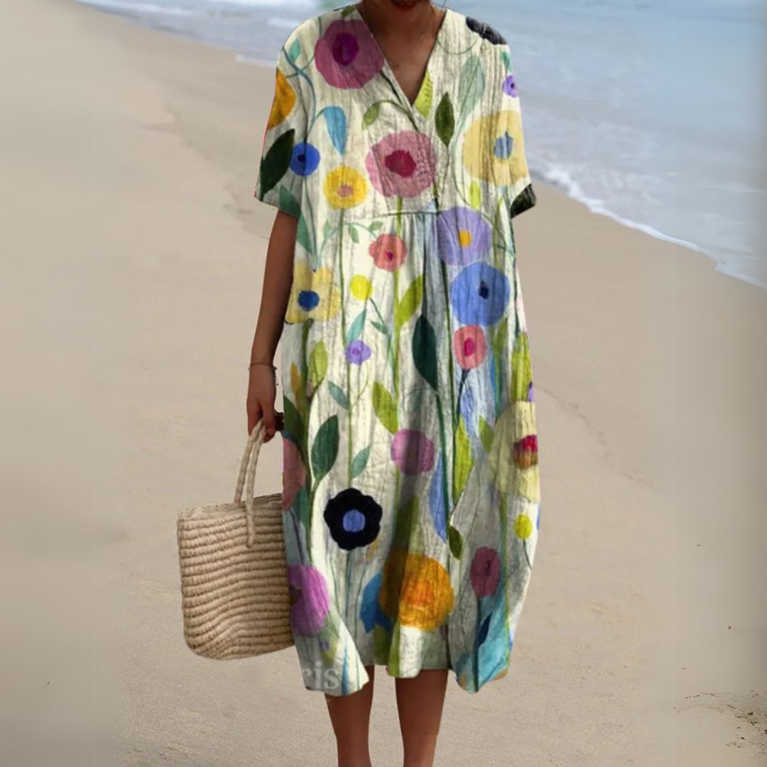 Women's Floral Print V-Neck Midi Dress