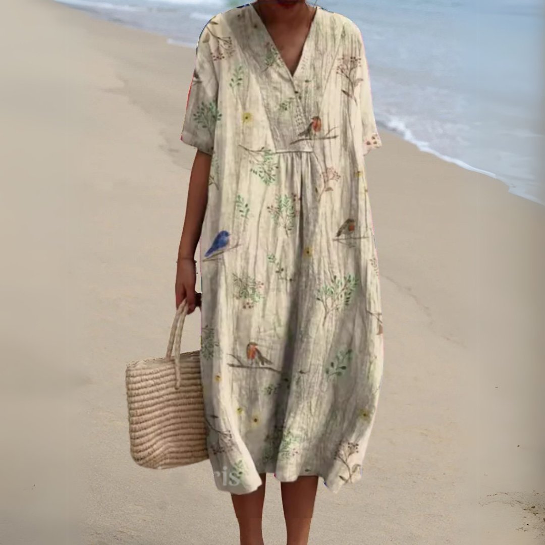 Women's Floral Print V-Neck Midi Dress