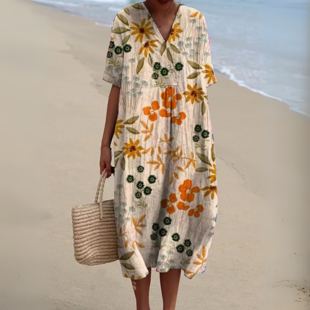 Women's Floral Print V-Neck Midi Dress