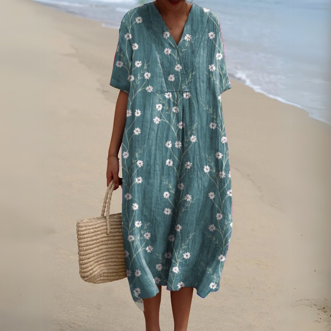 Women's Floral Print V-Neck Midi Dress